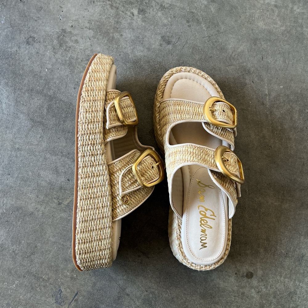 Sam Edelman Beige Double-Buckle Sandals - Picture 2 of 4